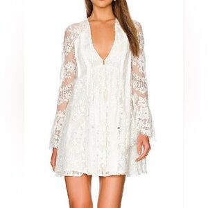 Free People White Lace Long Sleeve Dress